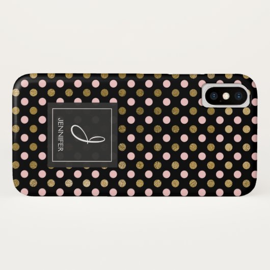 Pink, Schwarz und Gold Foil Polka Dot Monogramm Case-Mate iPhone Hülle (Rückseite (Horizontal))