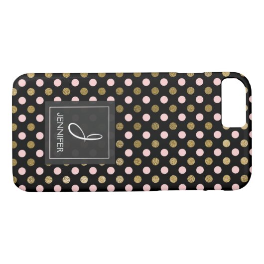Pink, Schwarz und Gold Foil Polka Dot Monogramm Case-Mate iPhone Hülle (Rückseite (Horizontal))