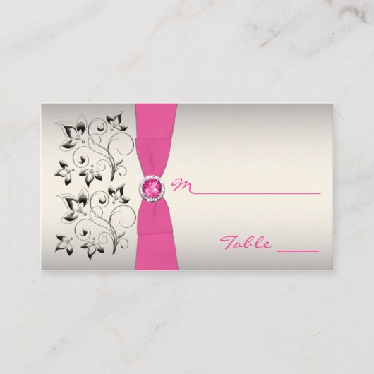 Pink, Schwarz und Silber Platzkarte (Vorderseite)