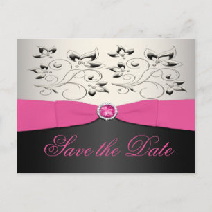 Pink, Schwarz und Silber Save the Date Postkarte