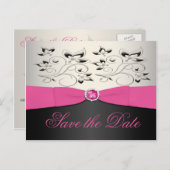 Pink, Schwarz und Silber Save the Date Postkarte (Vorne/Hinten)