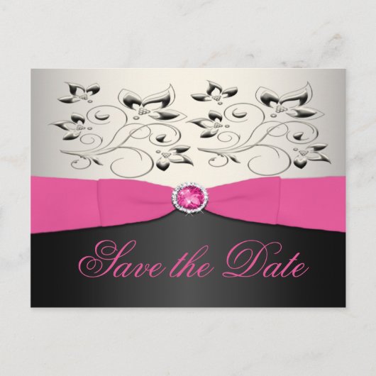 Pink, Schwarz und Silber Save the Date Postkarte (Vorderseite)