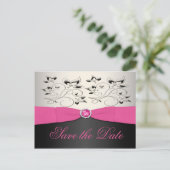 Pink, Schwarz und Silber Save the Date Postkarte (Stehend Vorderseite)