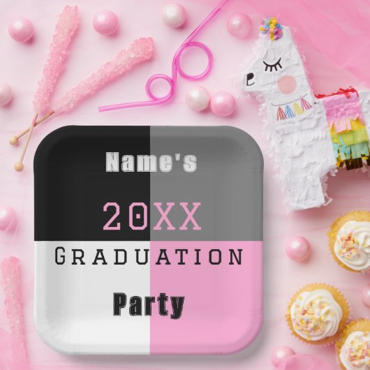 Pink, Schwarz und Weiß-Graduierungspartei pa Pappteller (Party)