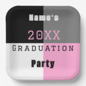 Pink, Schwarz und Weiß-Graduierungspartei pa Pappteller (Vorderseite)