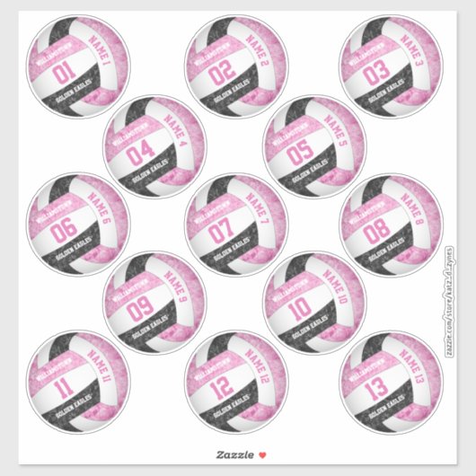 Pink-schwarz-Volleyball-Spieler nennt Set von 13 Aufkleber (Blatt)