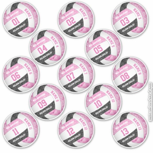 Pink-schwarz-Volleyball-Spieler nennt Set von 13 Aufkleber (Vorderseite)