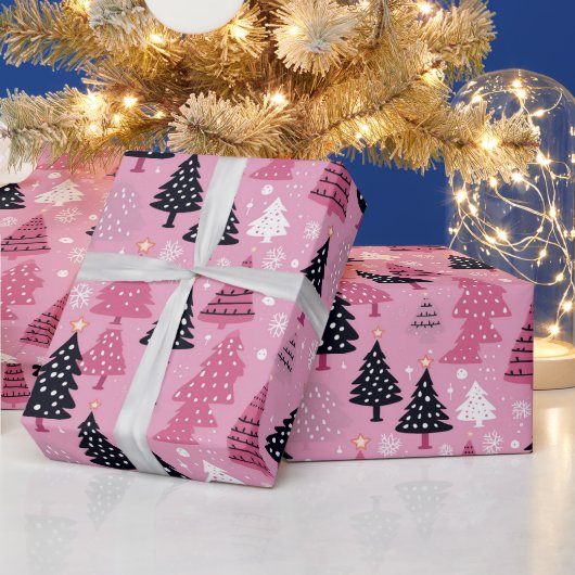 Pink & schwarz Weihnachtsbaumgeschenkpapier Geschenkpapier (Feiertage)
