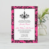 Pink Schwarz-weiß Candelier Scrolls Wedite Einladu Einladung (Stehend Vorderseite)