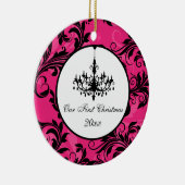 Pink Schwarz-weiß Chandelier Scroll 1. Weihnachten Keramikornament (Rechts)