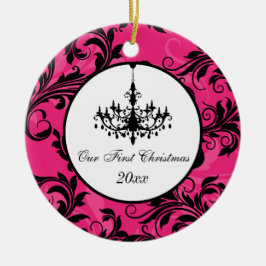 Pink Schwarz-weiß Chandelier Scroll 1. Weihnachten Keramikornament