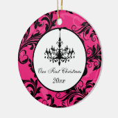 Pink Schwarz-weiß Chandelier Scroll 1. Weihnachten Keramikornament (Links)