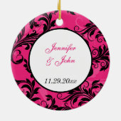 Pink Schwarz-weiß Chandelier Scroll 1. Weihnachten Keramikornament (Hinten)