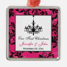 Pink Schwarz-weiß Chandelier Scroll 1. Weihnachten Ornament Aus Metall