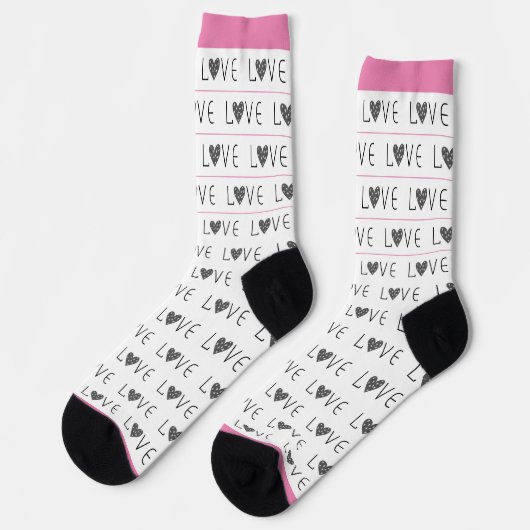 PINK SCHWARZ-WEISS DIN STRIPE MOTHER'S DAY MODERN SOCKEN (Linkes Detail)