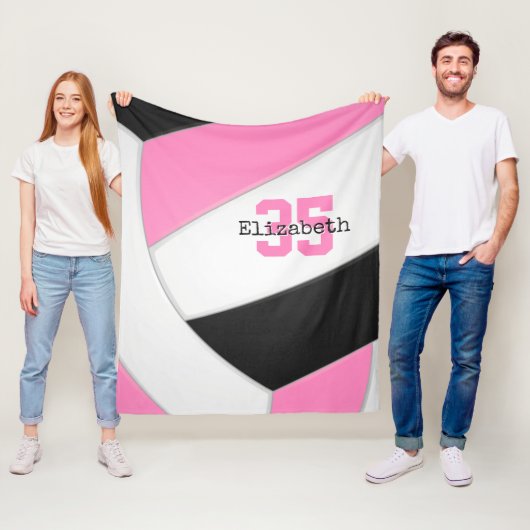 Pink Schwarz-Weiß-Girl-Volleyball personalisiert Fleecedecke (Beispiel)