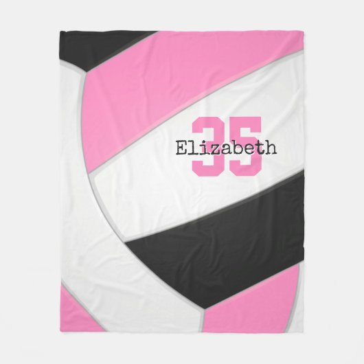 Pink Schwarz-Weiß-Girl-Volleyball personalisiert Fleecedecke (Vorderseite)