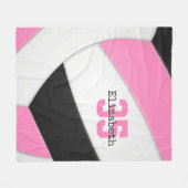 Pink Schwarz-Weiß-Girl-Volleyball personalisiert Fleecedecke (Vorderseite (Horizontal))