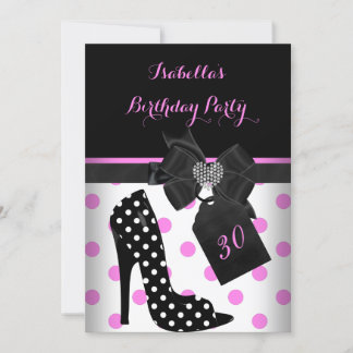 Pink Schwarz-weiß Heart Polka Dots Heelse Geburtst Einladung