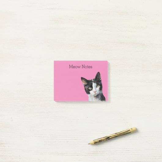 Pink Schwarz-weiß Kitty Cat Post-it Klebezettel (Auf Schreibtisch)