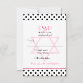 Pink Schwarz-weiß Polka Dot Bat Mitzvah Replik Car RSVP Karte (Vorderseite)