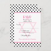 Pink Schwarz-weiß Polka Dot Bat Mitzvah Replik Car RSVP Karte (Vorne/Hinten)