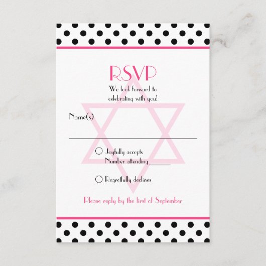 Pink Schwarz-weiß Polka Dot Bat Mitzvah Replik Car RSVP Karte (Vorderseite)