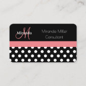 Pink Schwarz-weiß Polka Dot Monogram Business Card Visitenkarte (Vorderseite)