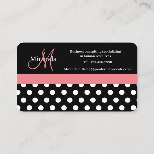 Pink Schwarz-weiß Polka Dot Monogram Business Card Visitenkarte (Rückseite)