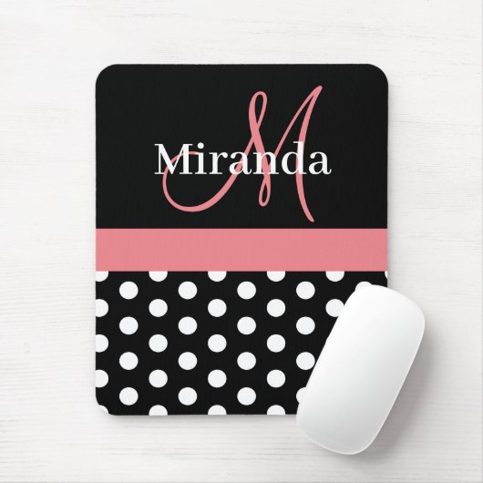 Pink Schwarz-weiß Polka Dot Monogram Mouse Pad Mousepad (Mit Mouse)