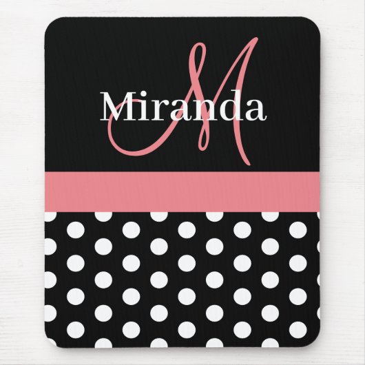 Pink Schwarz-weiß Polka Dot Monogram Mouse Pad Mousepad (Vorne)