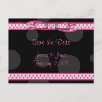 Pink Schwarz-weiß Polka Dot Save the Date Postkart