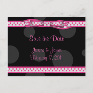 Pink Schwarz-weiß Polka Dot Save the Date Postkart Ankündigungspostkarte