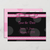 Pink Schwarz-weiß Polka Dot Save the Date Postkart Ankündigungspostkarte (Vorne/Hinten)