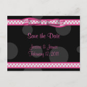 Pink Schwarz-weiß Polka Dot Save the Date Postkart Ankündigungspostkarte (Vorderseite)