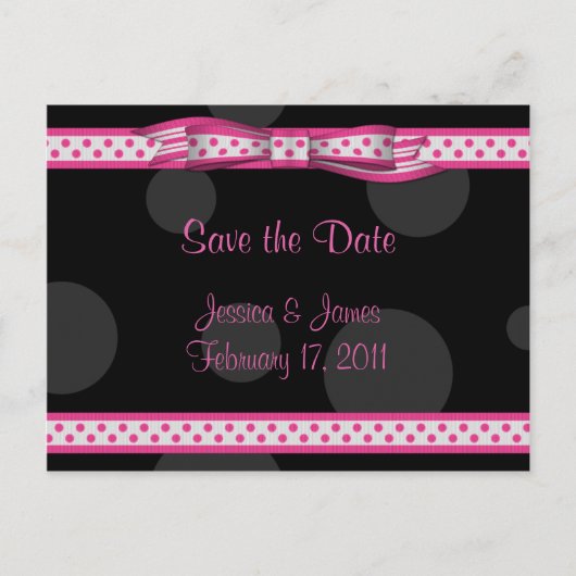 Pink Schwarz-weiß Polka Dot Save the Date Postkart Ankündigungspostkarte (Vorderseite)