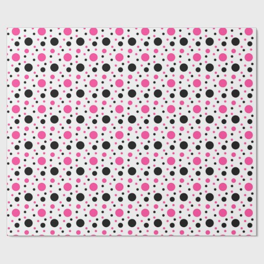 Pink Schwarz-weiß Polka Dots Geschenkpapier (Flach)