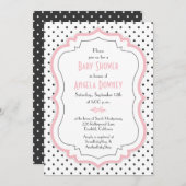 Pink Schwarz-weiß Polka Dots Kinderdusche Einladun Einladung (Vorne/Hinten)