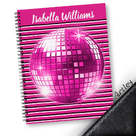 Pink Schwarz-weiß Stripe Disco Ball Spiralnotebook Notizblock