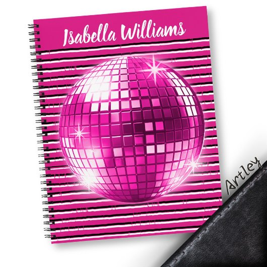 Pink Schwarz-weiß Stripe Disco Ball Spiralnotebook Notizblock