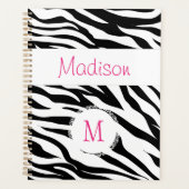 Pink Schwarz-weiß Zebra Animal Trendy Monogram Planer (Vorderseite)