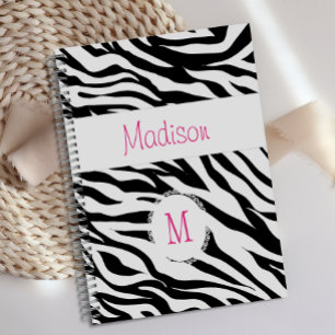 Pink Schwarz-weiß Zebra Animal Trendy Monogram Planer