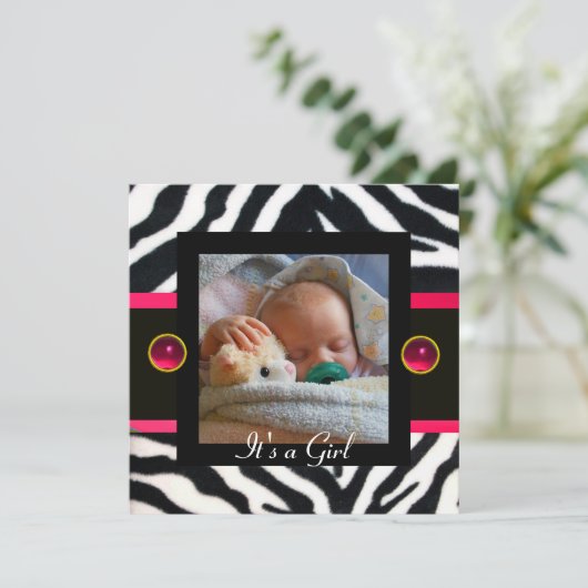 PINK SCHWARZ-WEISSE ZEBRA FUR Monogramm-Fotovorlag Einladung (Stehend Vorderseite)