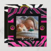 PINK SCHWARZ-WEISSE ZEBRA FUR Monogramm-Fotovorlag Einladung (Vorne/Hinten)