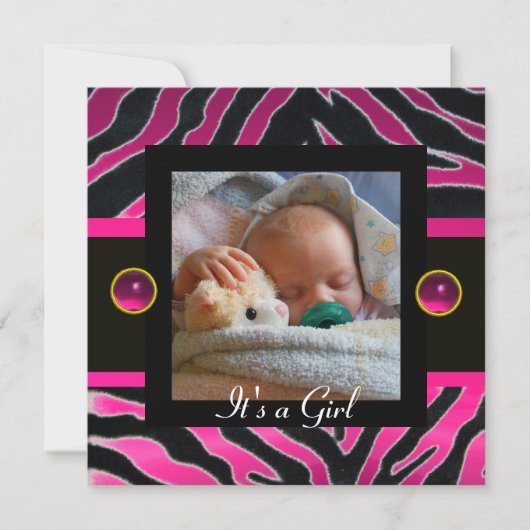 PINK SCHWARZ-WEISSE ZEBRA FUR Monogramm-Fotovorlag Einladung (Vorderseite)