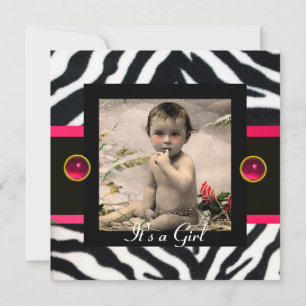 PINK SCHWARZ-WEISSE ZEBRA FUR Monogramm-Fotovorlag Einladung