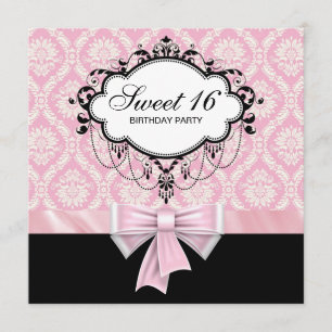 Pink Schwarze Damast Sweet 16 Geburtstagsfeier Einladung