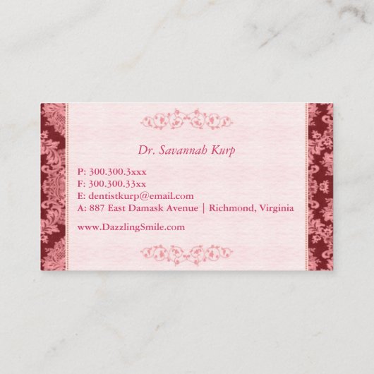 Pink + Schwarze Kosmetikzahnmittel Visitenkarte (Rückseite)