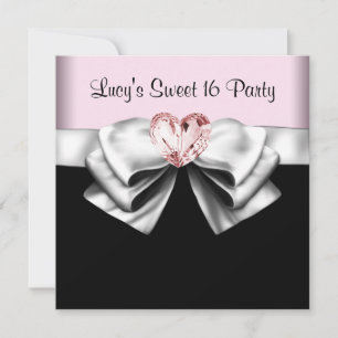 Pink Schwarze Sweet 16 Geburtstagsfeier Einladung