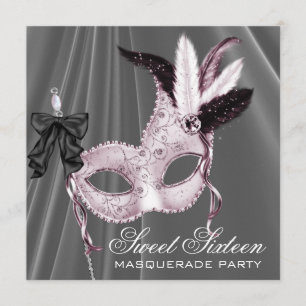 Pink Schwarze Sweet 16-Maskenparty Einladung